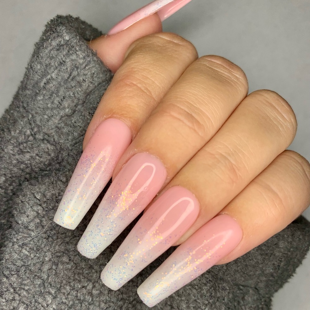 Glitter Baby Boomer Long Coffin Press On Nail Set